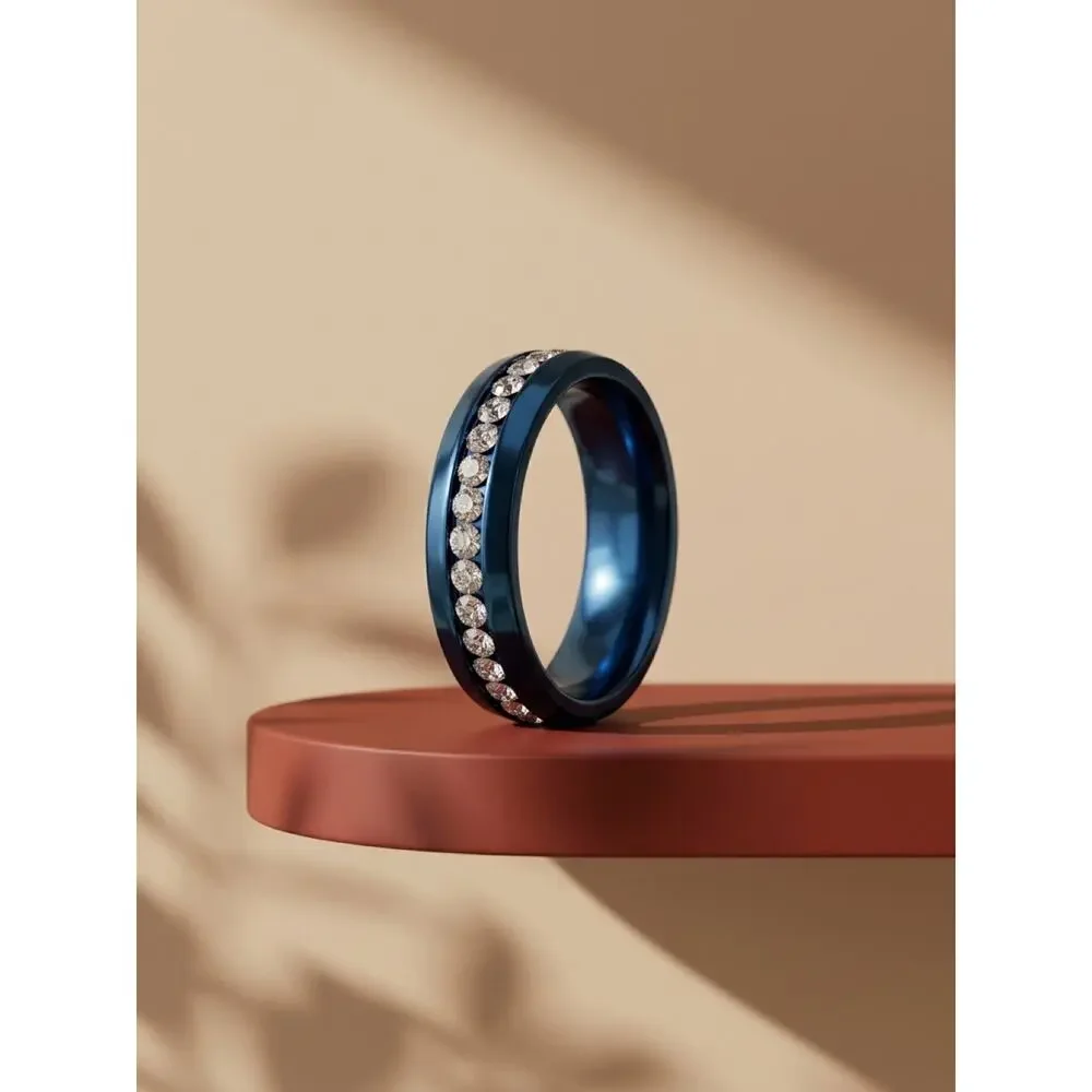 Blue Stainless Steel Crystal Channel Band Ring Size 11 Unisex